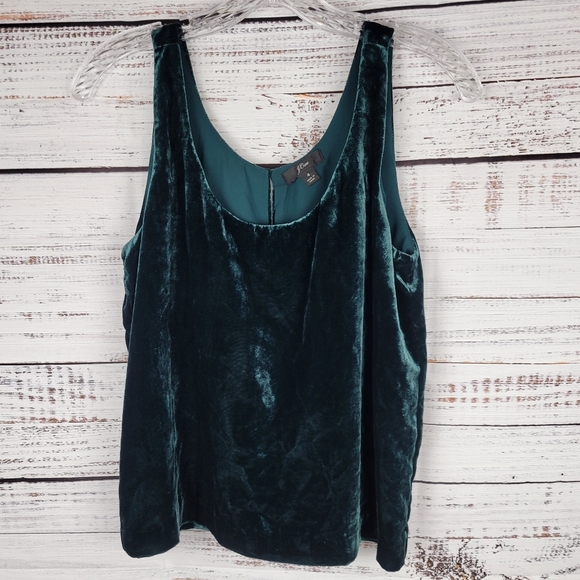 J. Crew Tops J Crew Tank Top Green Velvet Sleeveless Blouse Jewel